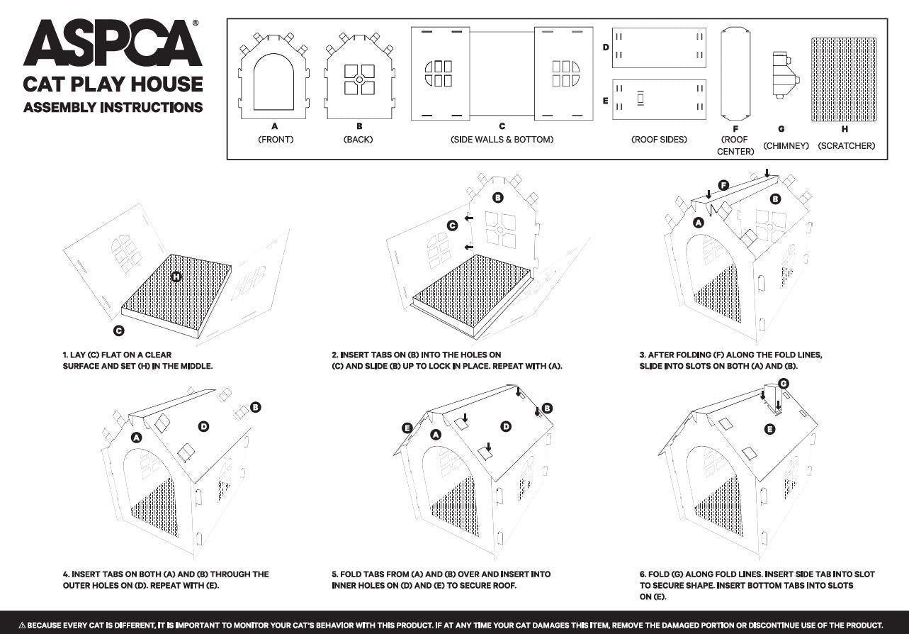 ASPCA Cardboard Cat House Hideaway Playhouse with Cat Scratcher