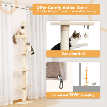 PETEPELA Floor to Ceiling Cat Tree, Cat Tower 5-Tier Height(95