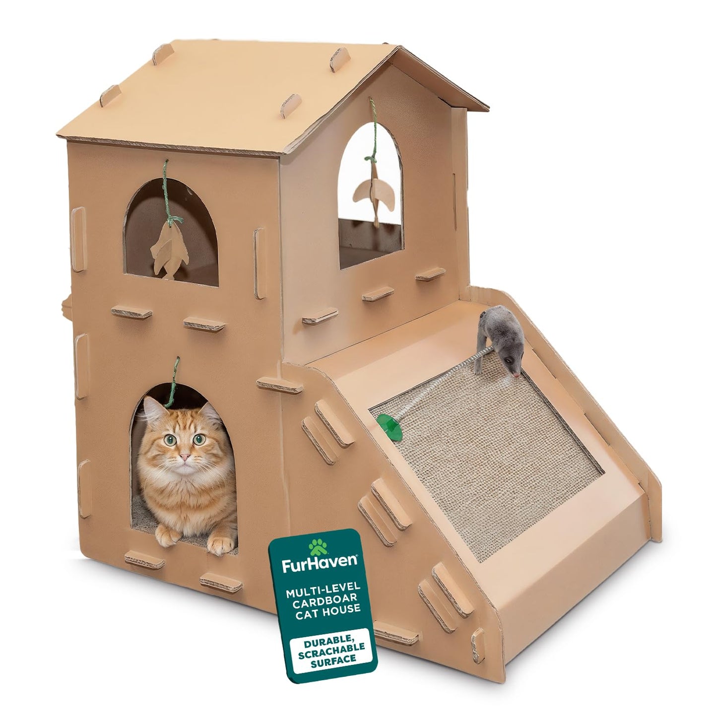 FurHaven Townhouse Multi-Level Cardboard Cat House for Indoor House
