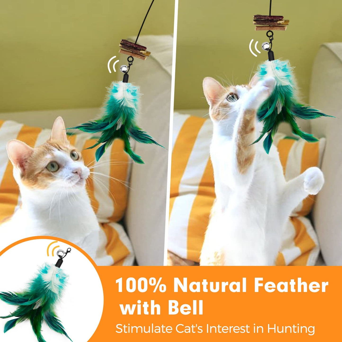 Lepawit Cat Wand Toy, Cat Feather Toys with Silvervine Bells, 2 * Wand