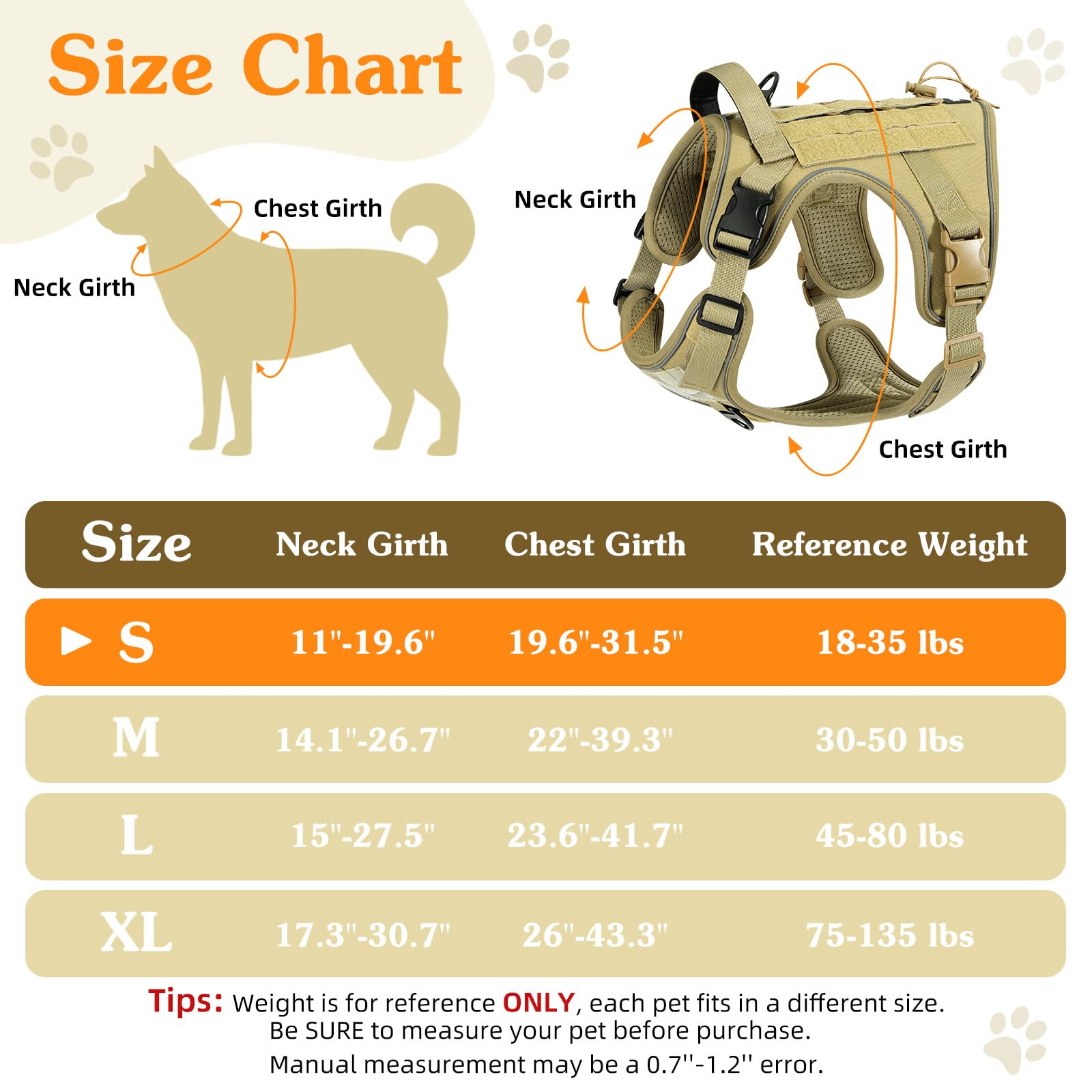 VavoPaw Heavy Duty Tactical Dog Harness for Small Dogs, No Harness