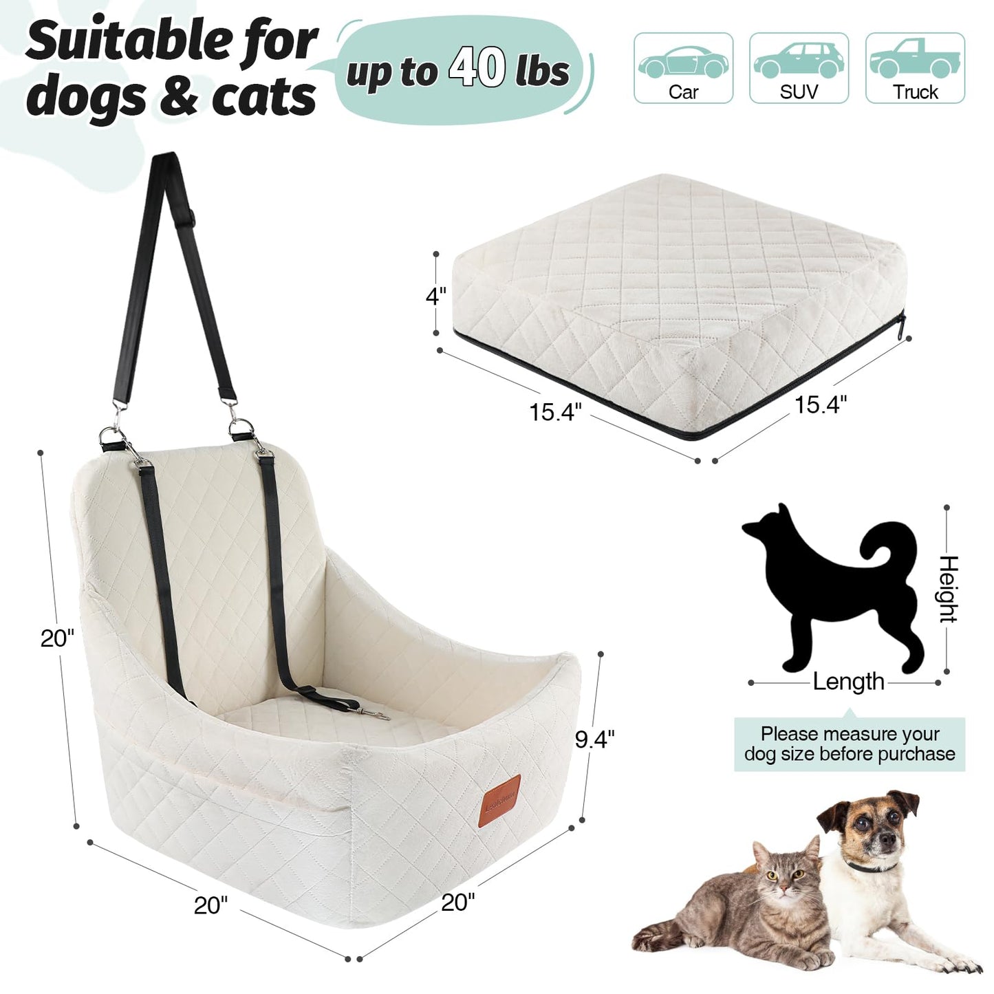 Lealchum Dog Car Seat for Medium Dogs Up to ,Easy to Install Seat
