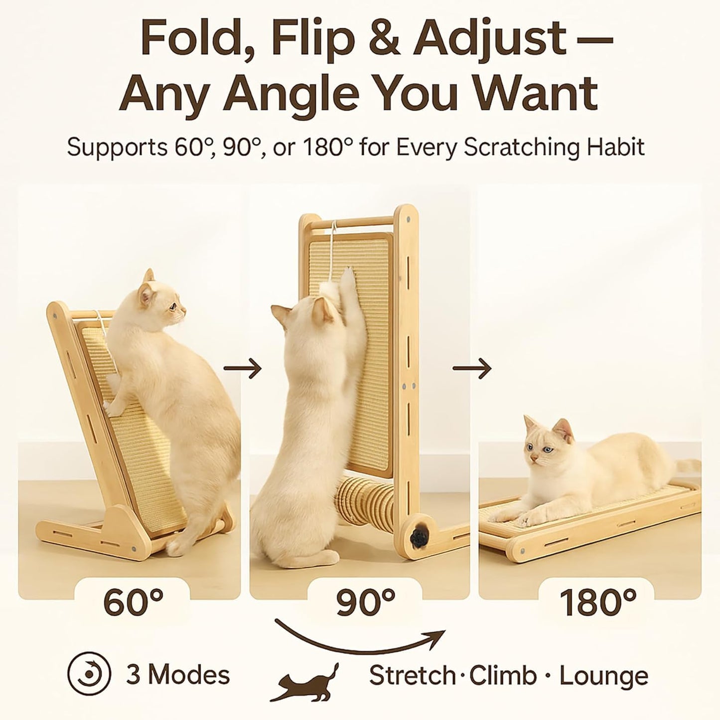 32" Sisal L Shaped Cat Scratch Pad with Ball Toy, Wooden Ball
