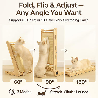 32" Sisal L Shaped Cat Scratch Pad with Ball Toy, Wooden Ball