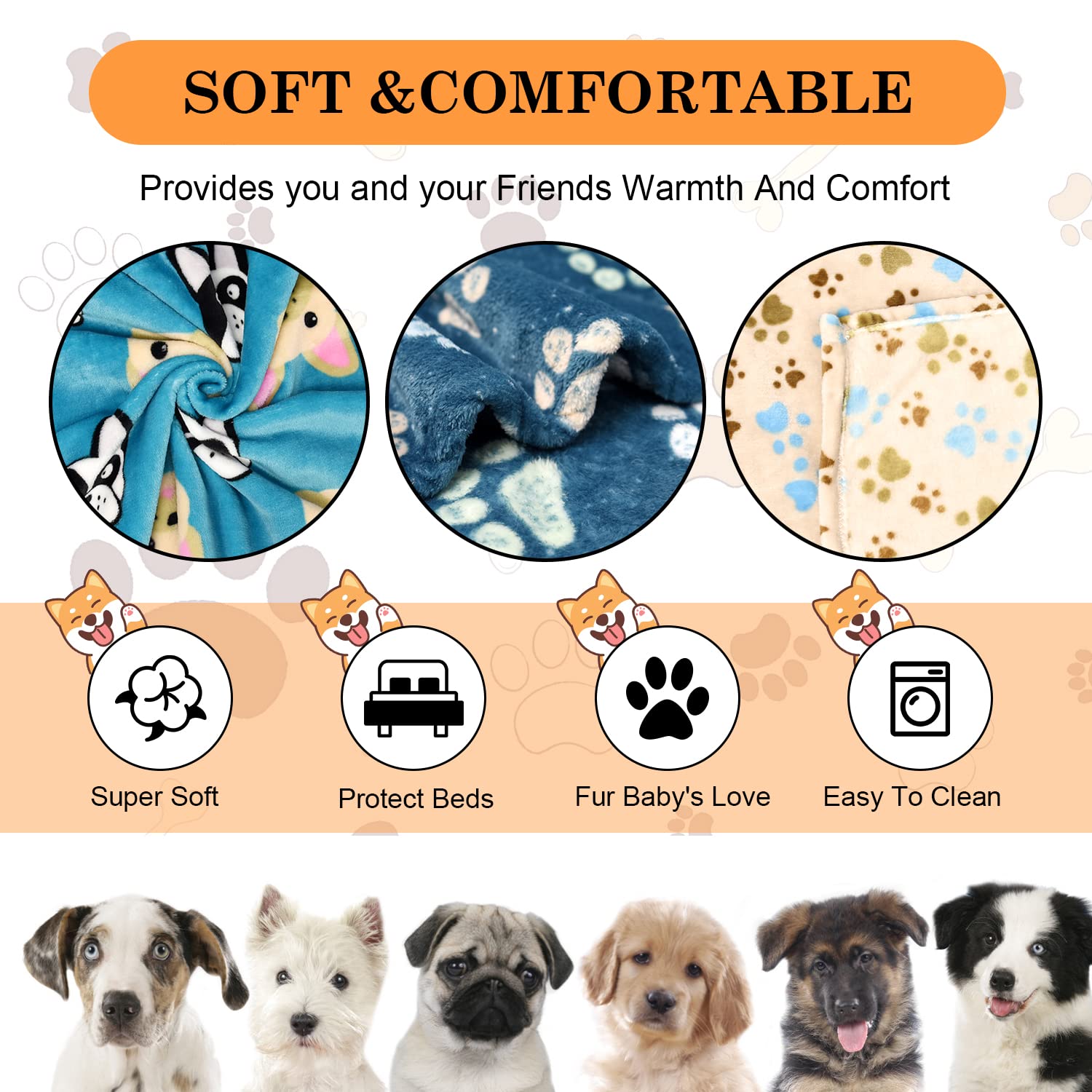 Rezutan Dog Blankets for Large Dogs Cat Flannel Blanket Crate