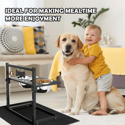 Elevated Dog Bowls with Slow Feeder and Spill Proof Mat, Mat