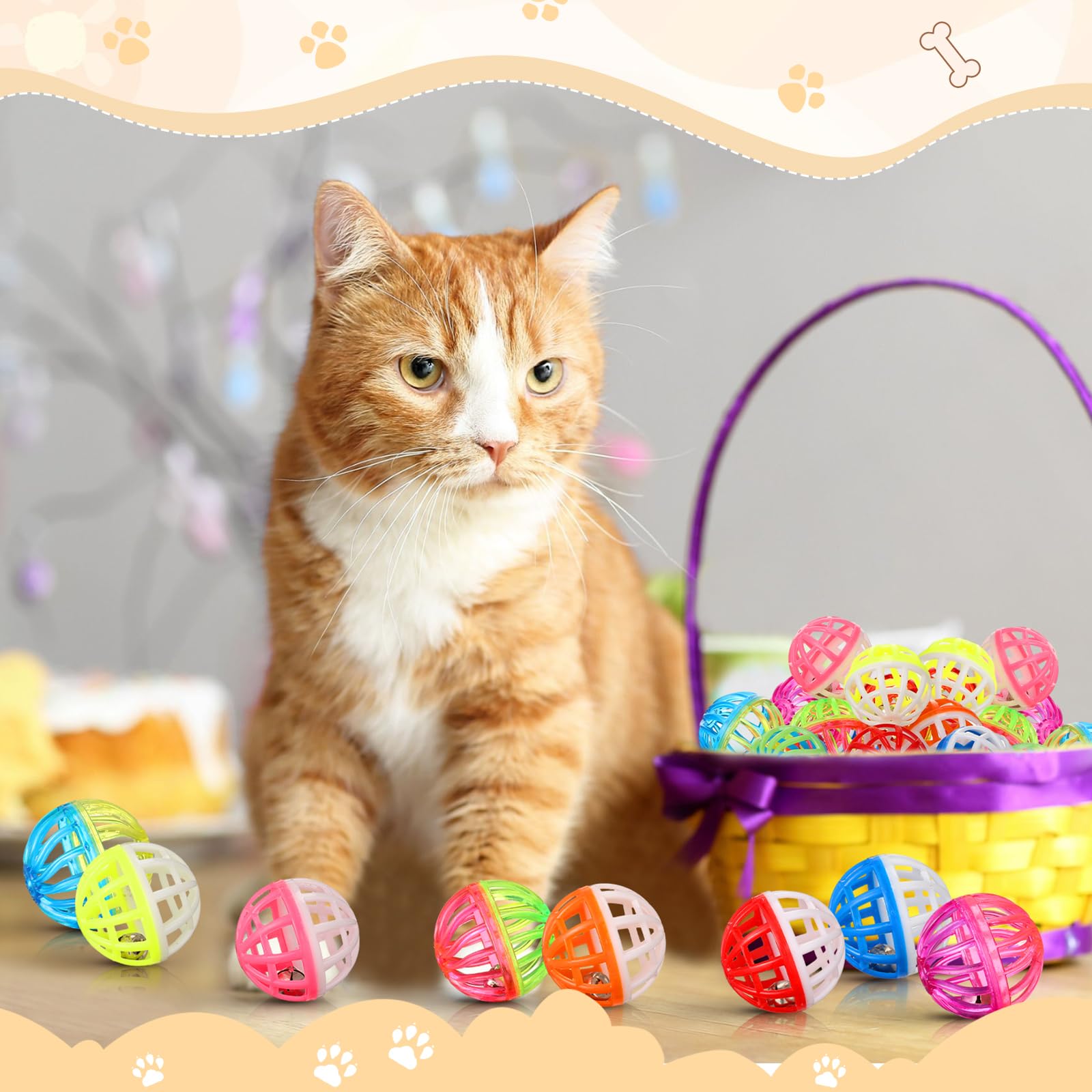 Silkfly 100 Pcs Value Cat Toy Balls with Bells, Plastic Lattice Balls