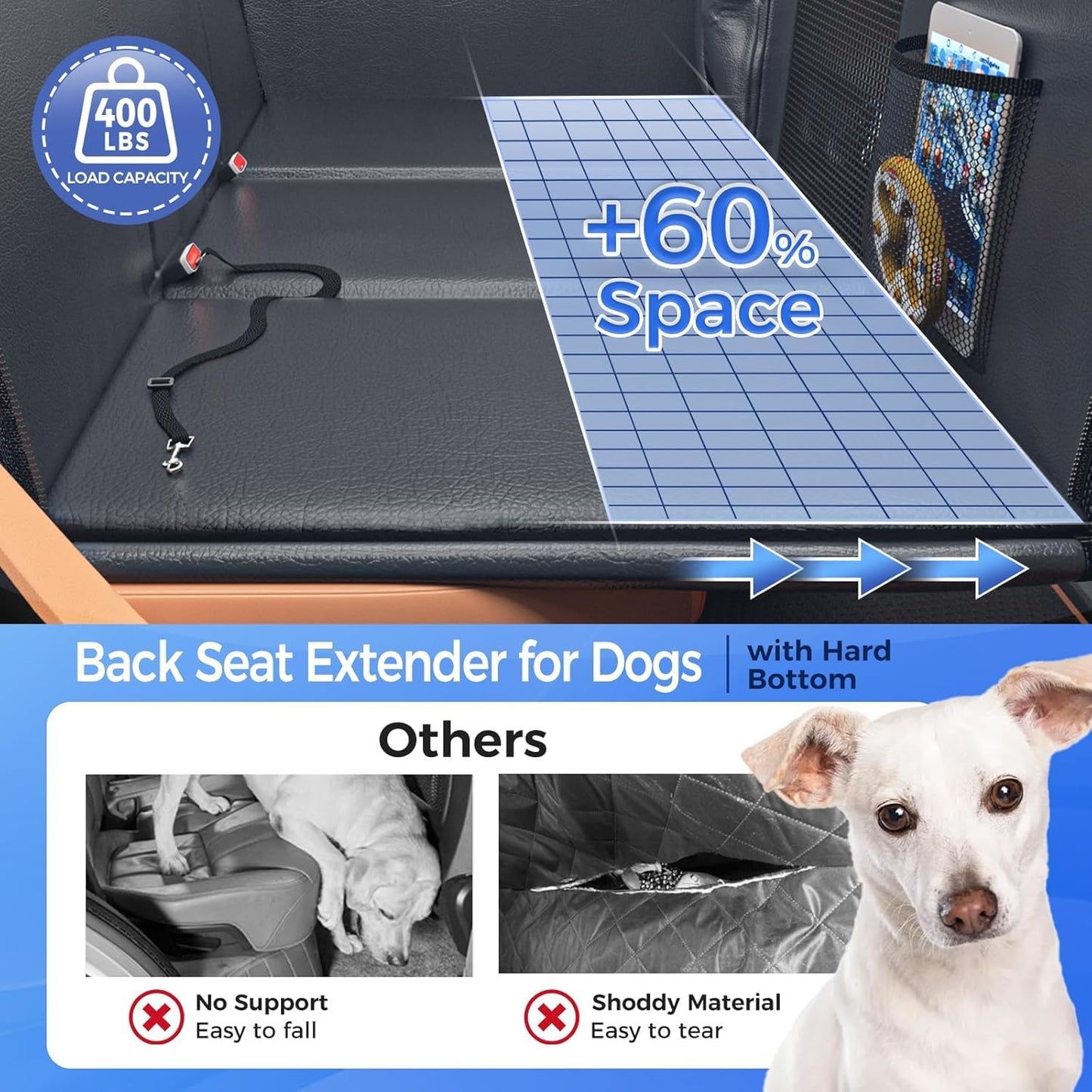 HOB4U Back Seat Extender for Dogs, Hard Bottom Dog Car Seat Cover