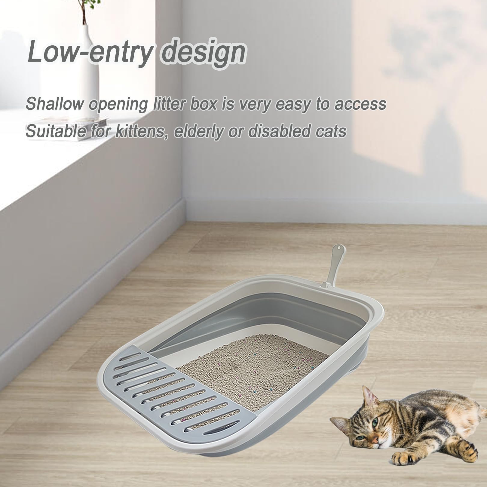 chuyouan Collapsible Kitten Litter Box, Open Cat Potty Pan with Box