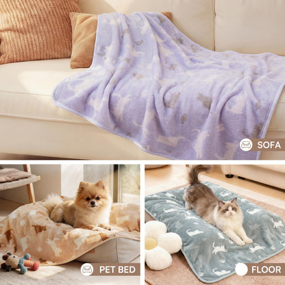 Luciphia 1 Pack 3 Blankets, Cute Cat Printed Fluffy Fleece Pet Crate