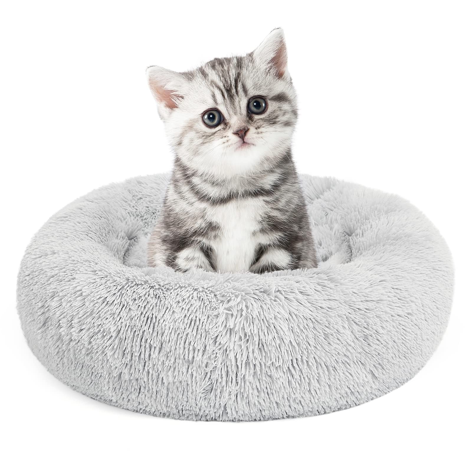 MIXJOY Calming Cat Beds for Indoor Cats, 20'' Kitten Donut Bed