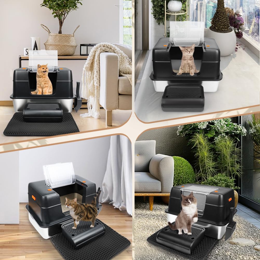 Vivifying Stainless Steel Litter Box, XL Side Entry Extra Large Litter