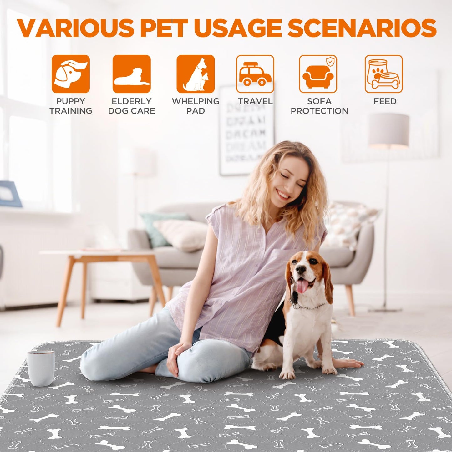 Baodan Washable Pee Pads for Dogs, 2 Pack Large Reusable Puppy Mat