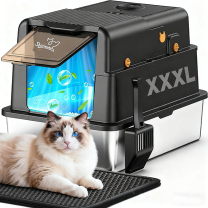 L8 Ultra-XXXL Stainless Steel Litter Box with Smart Odor Control Mat