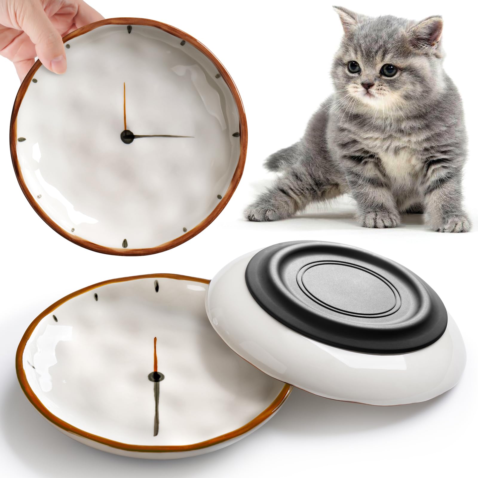 WROSWT Clock Cat Food Bowl,Non-Slip Silicone Bottom Cat Bowls