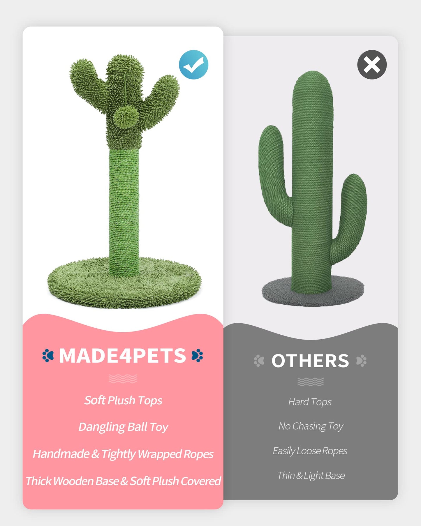 Made4Pets Cat Scratching Post, 21.7" Cactus Cat Scratcher Kitten Tree
