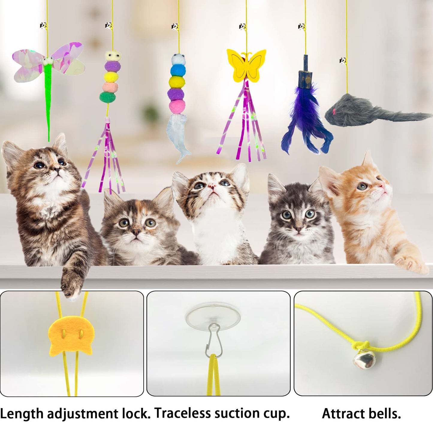 Mitubati Cat Toys Indoor Hanging Door Retractable Bird Cat Toy