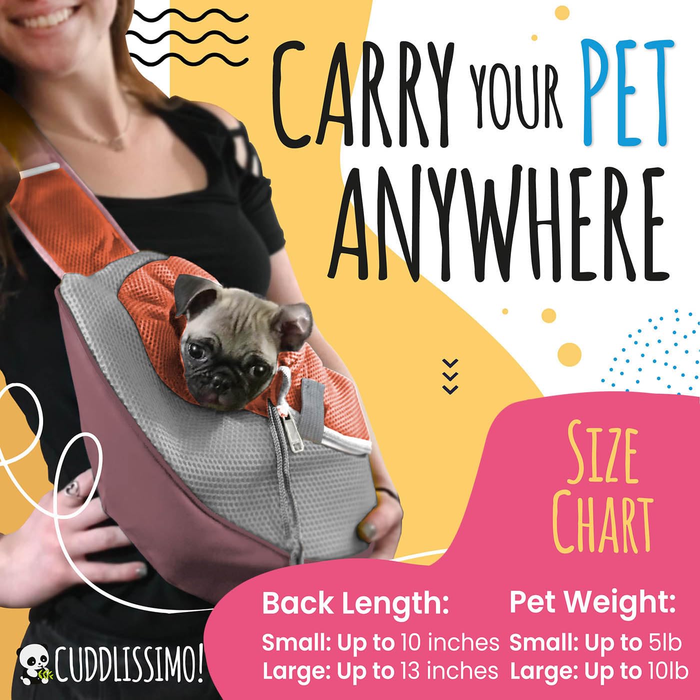 Cuddlissimo! Pet Sling Carrier Small Dog Puppy Cat Carrying Bag Bag