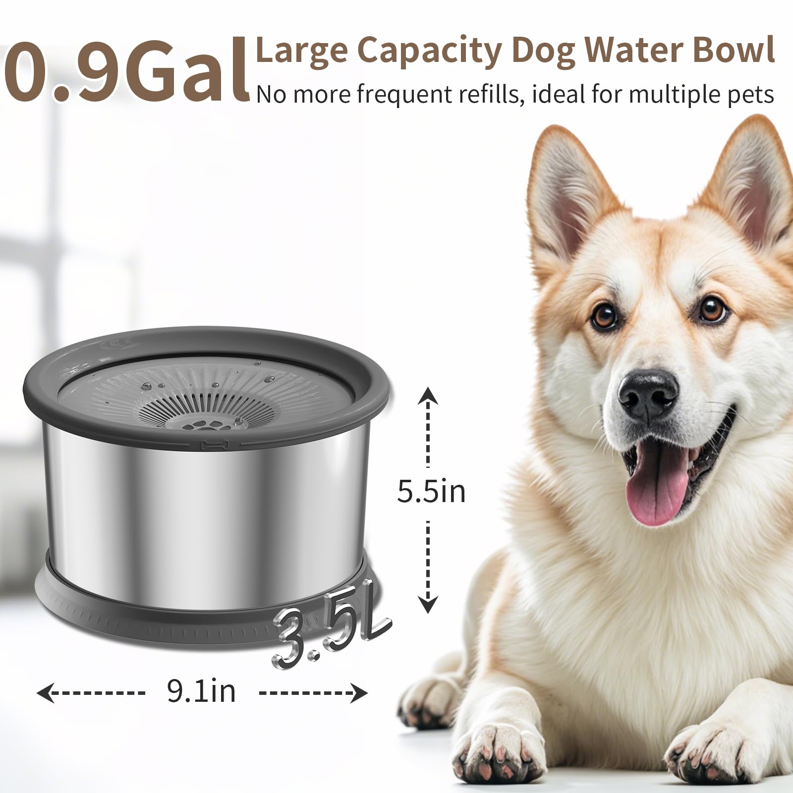 Dog Water Bowl No Spill Stainless Steel Water Bowl for Dogs No Mat