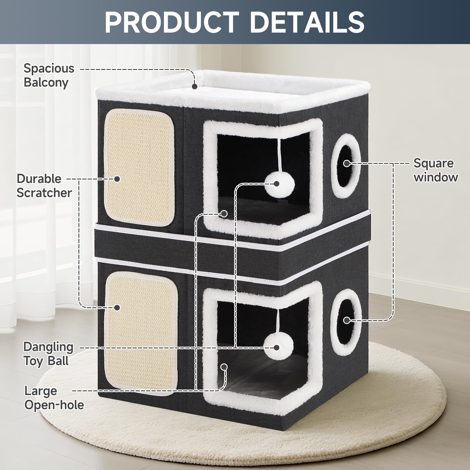 2-Storey Cat House for Indoor Cats, Separate Into 2 Large Cat Bed Cave