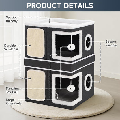 2-Storey Cat House for Indoor Cats, Separate Into 2 Large Cat Bed Cave