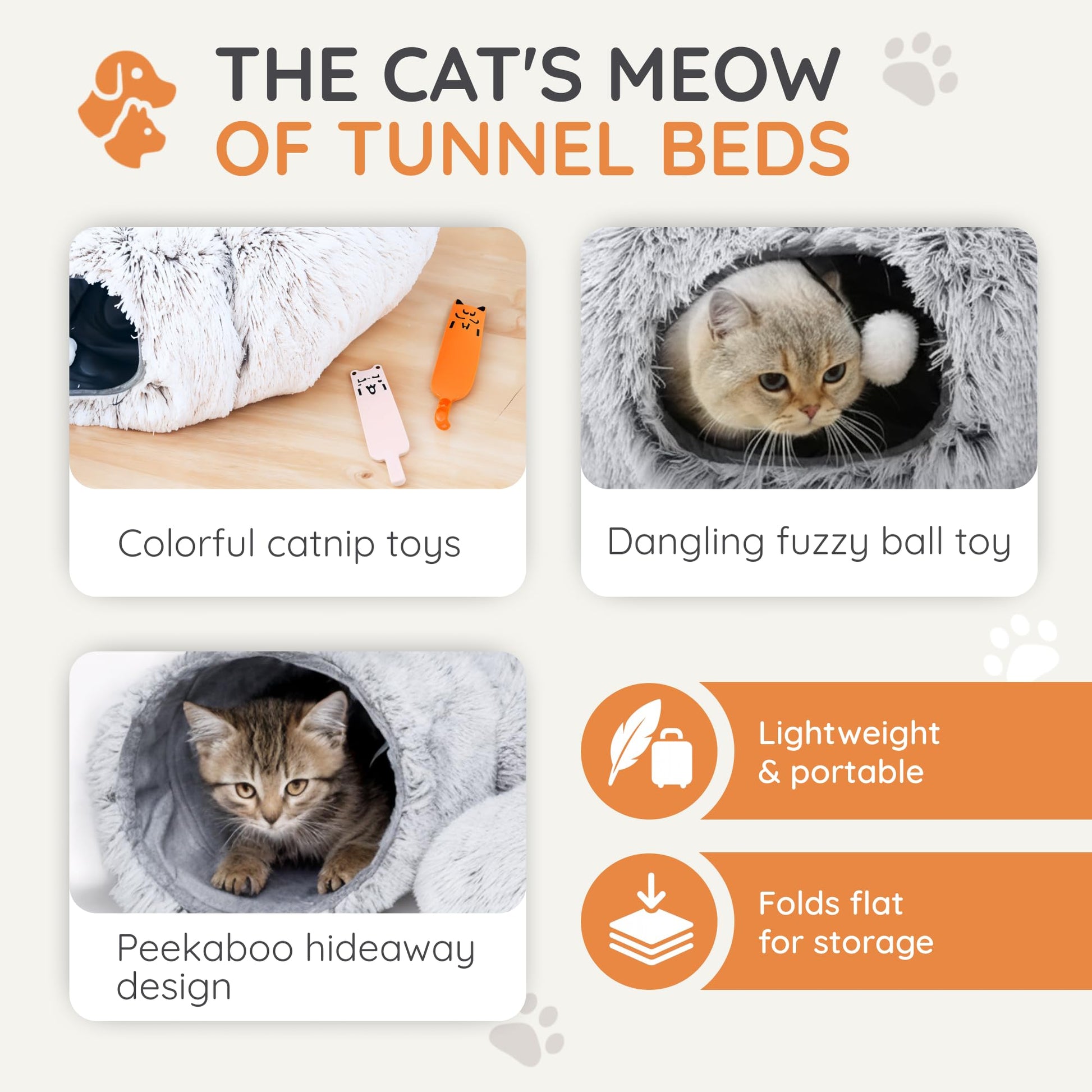3-in-1 Cat Tunnel Bed Cat Tunnels Cat Beds for Indoor Cats with Bed