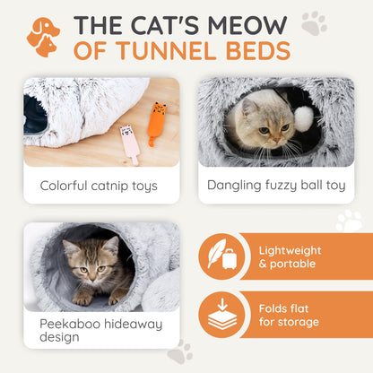 3-in-1 Cat Tunnel Bed Cat Tunnels Cat Beds for Indoor Cats with Bed
