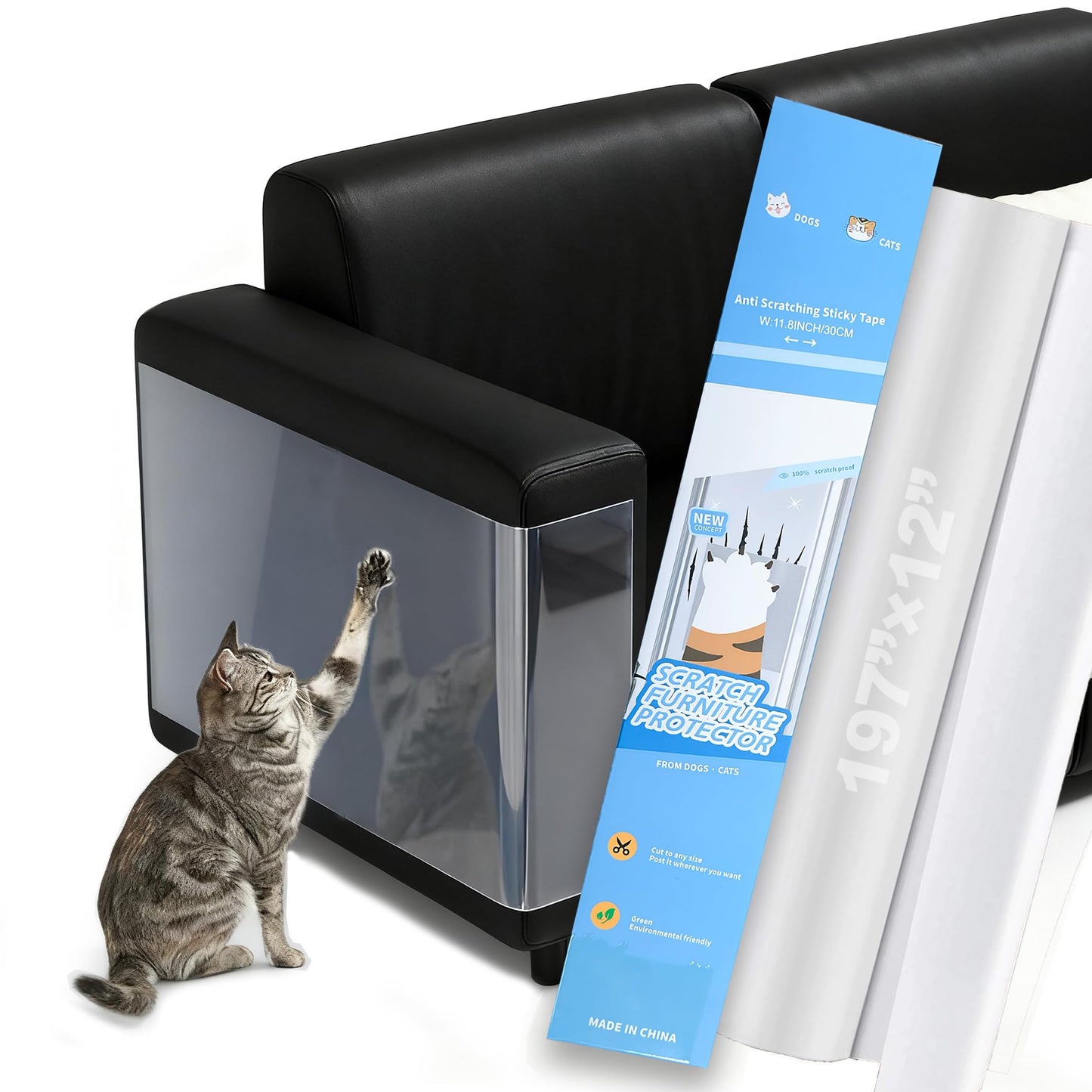 x12" Self-Adhesive Cat Scratch Protector Tape, Anti-Claw Couch
