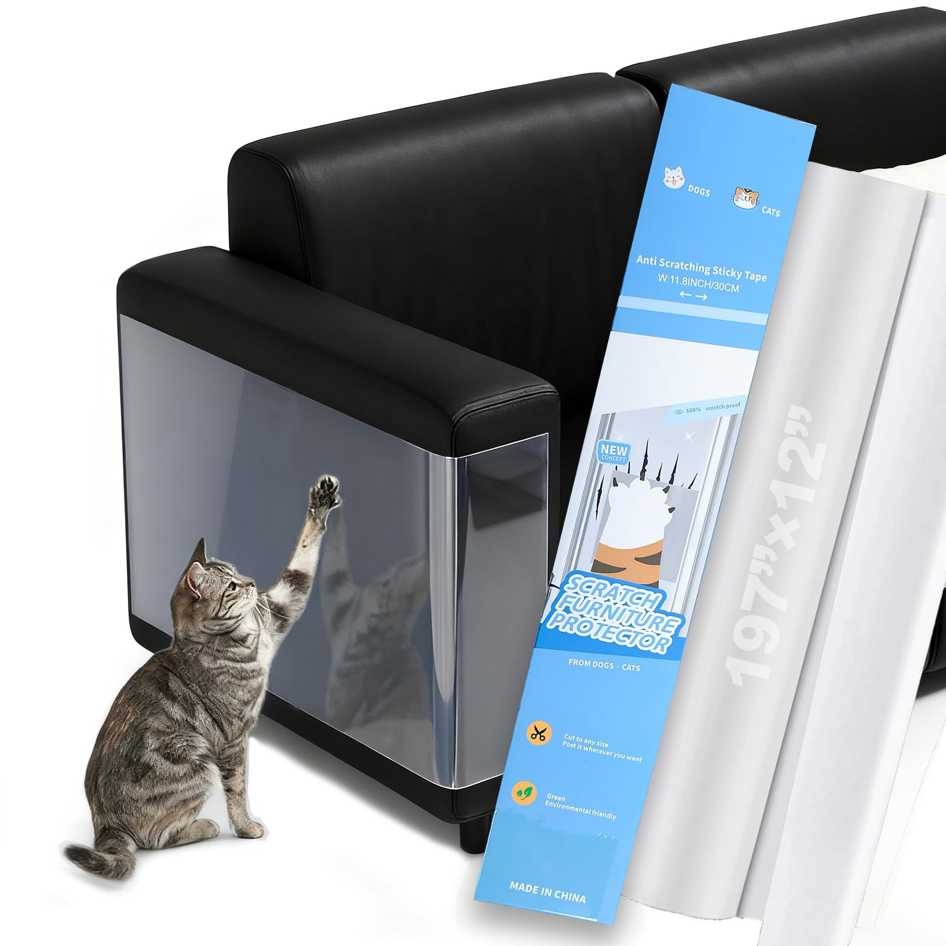 x12" Self-Adhesive Cat Scratch Protector Tape, Anti-Claw Couch