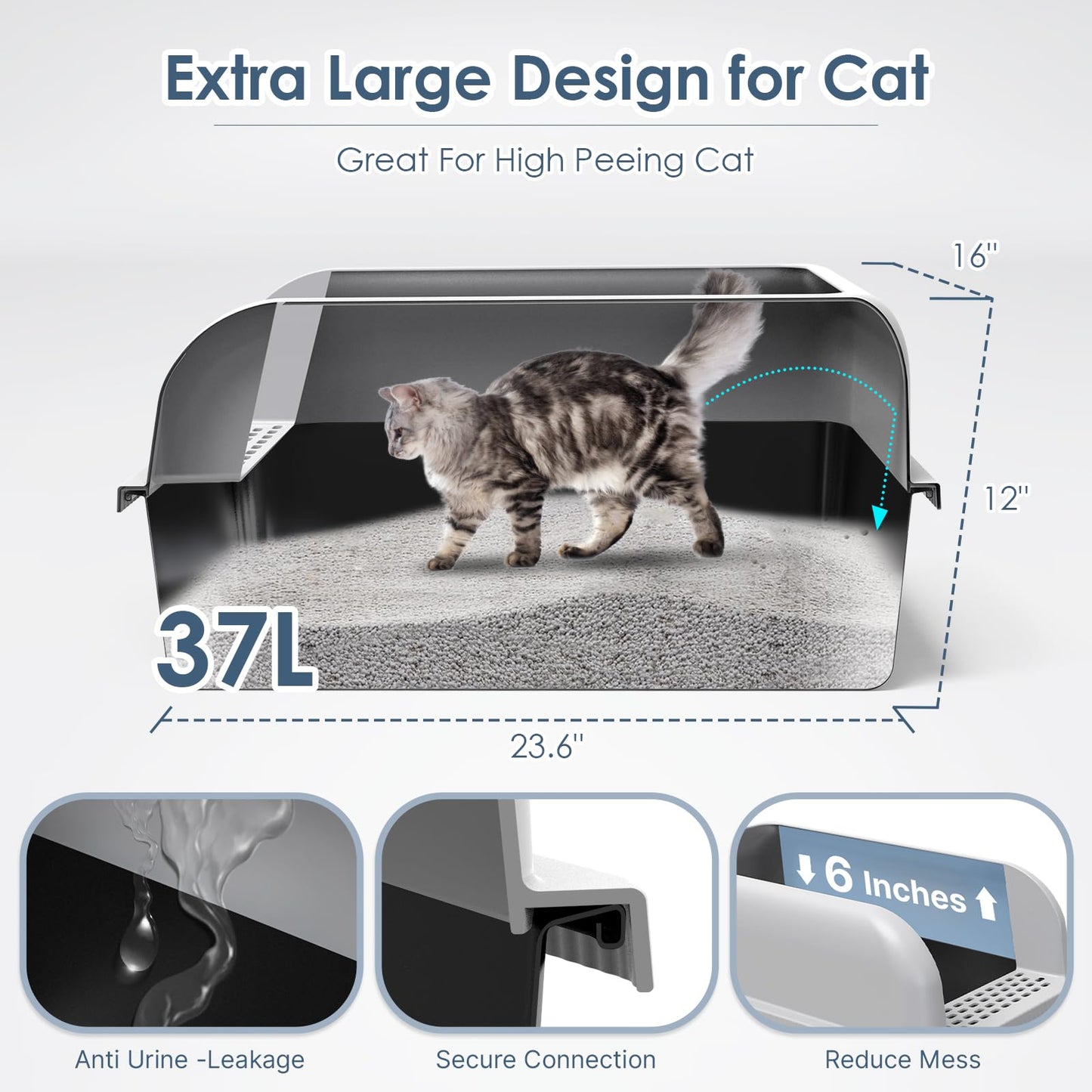 Suzzipaws Non-Sticky Coated Stainless Steel Cat Litter Box with Tray