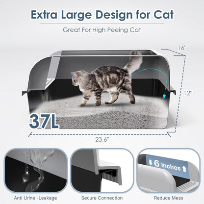 Suzzipaws Non-Sticky Coated Stainless Steel Cat Litter Box with Tray