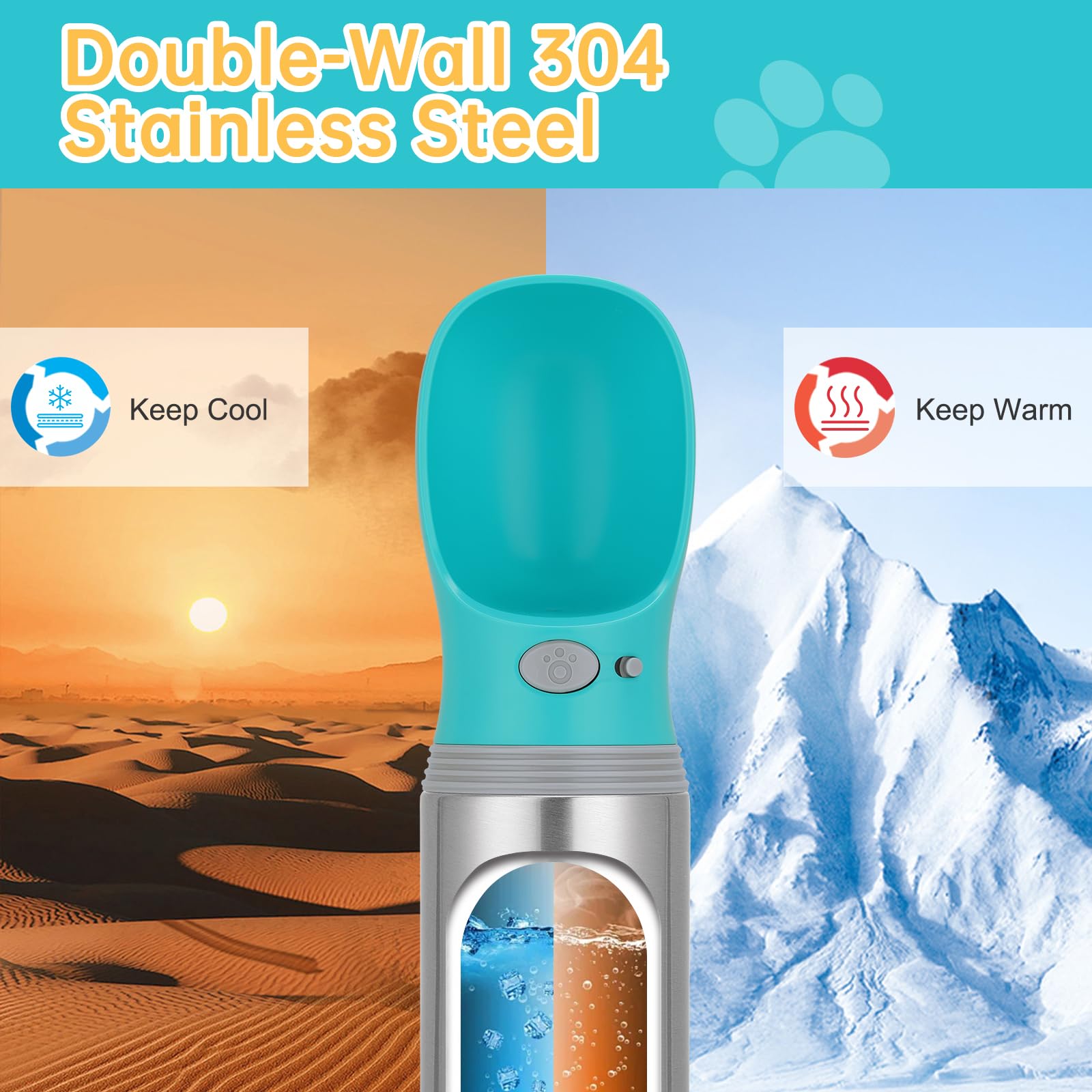 Portable Dog Water Bottle, Stainless Steel Leak Proof Puppy Dispenser
