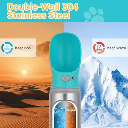 Portable Dog Water Bottle, Stainless Steel Leak Proof Puppy Dispenser