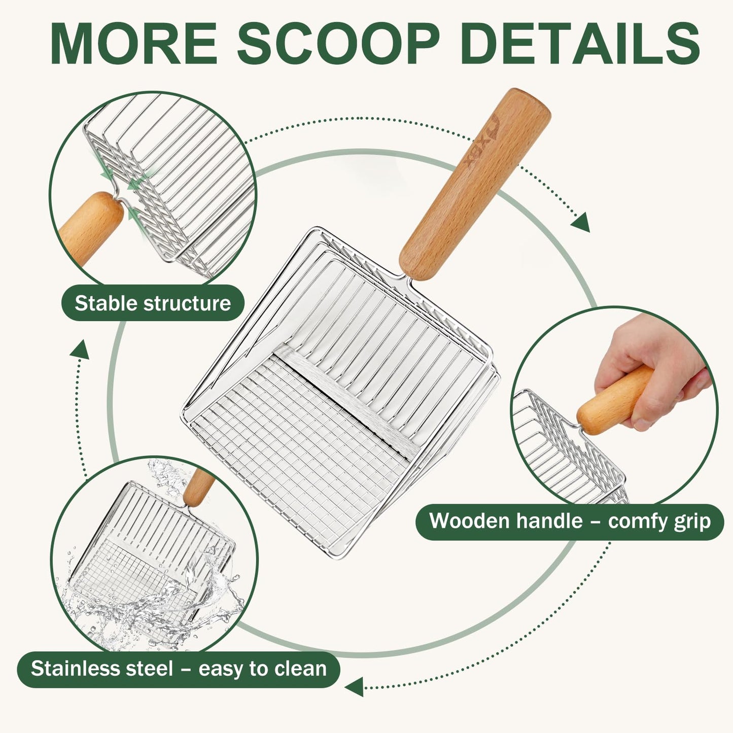 Cat Litter Scoop, Metal litter scooper with holder, Heavy Duty Box
