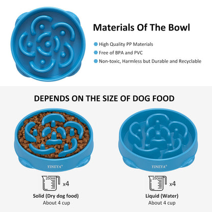 YINEYA 4 Cups Slow Feeder Dog Bowls Large Breed, Anti-Choking Puzzle