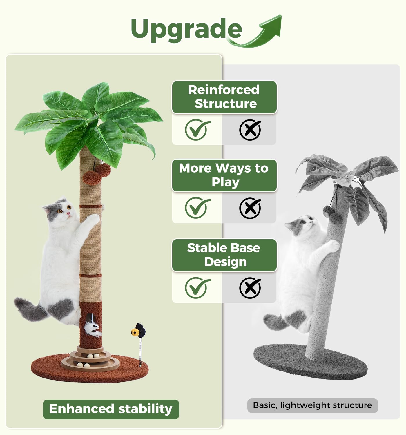 Made4Pets 35" Tall Cat Scratching Post with Sisal Rope, Balls