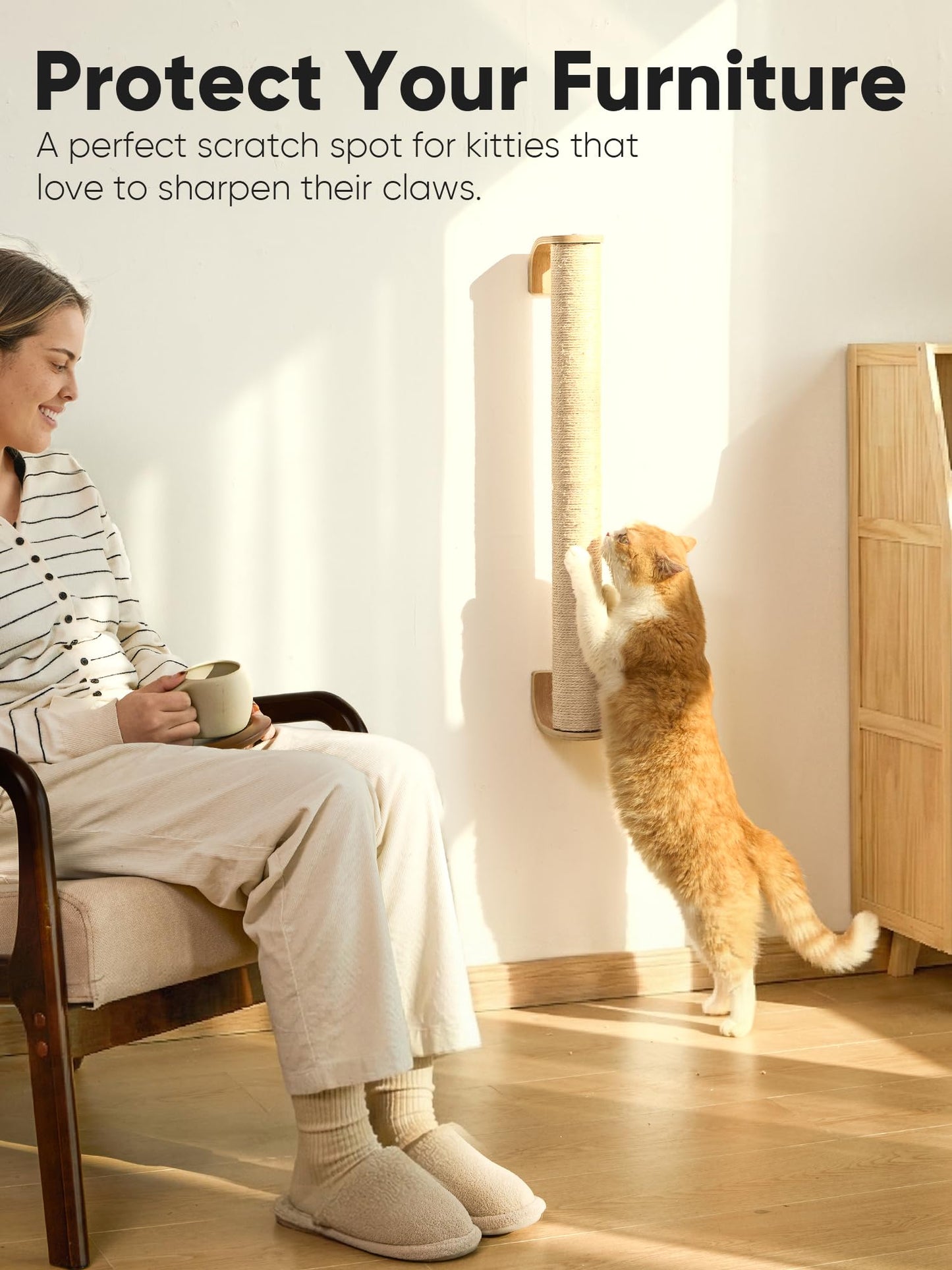 FUKUMARU Cat Wall Scratcher, 28" Wall Mounted Kitten Scratching Post