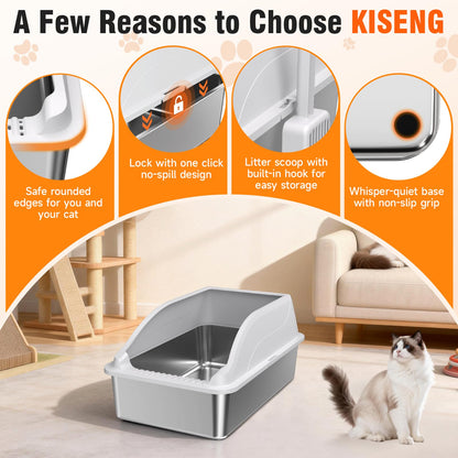 2PACK Stainless Steel Cat Litter Boxes, XL Large Metal Litter Box