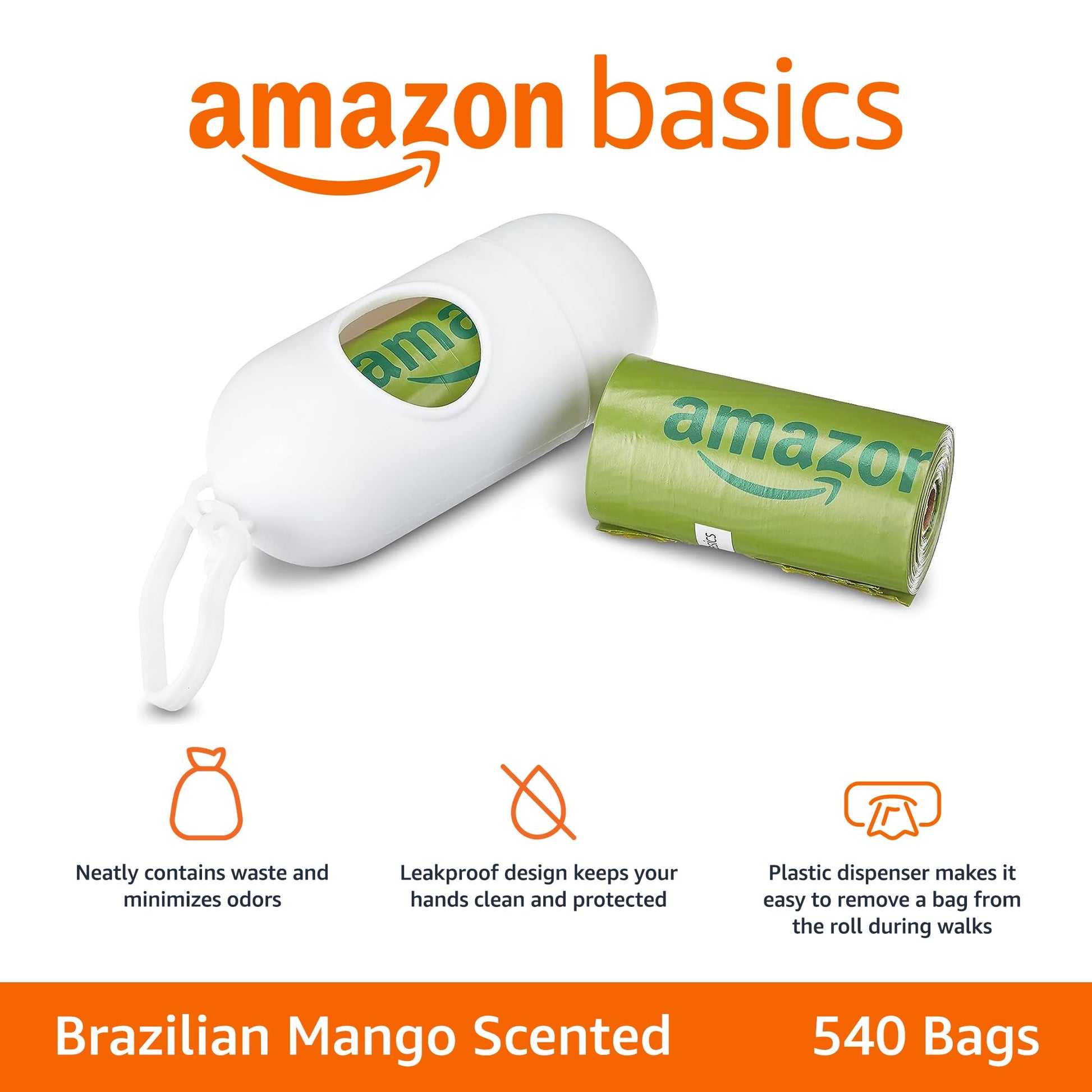 Amazon Basics Leak Proof Dog Poop Bags with Dispenser and Leash Clip