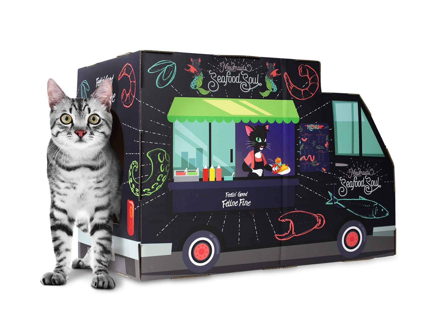 American Cat Club Cat House with Scratcher Catnip Included Food House