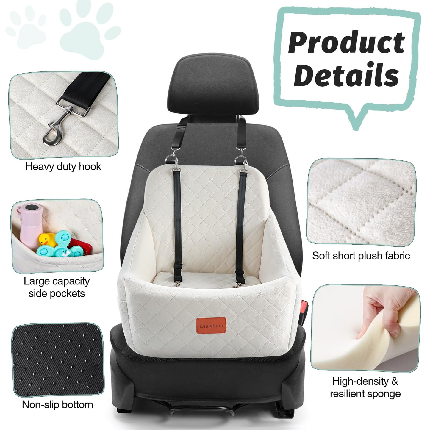 Lealchum Dog Car Seat for Medium Dogs Up to ,Easy to Install Seat