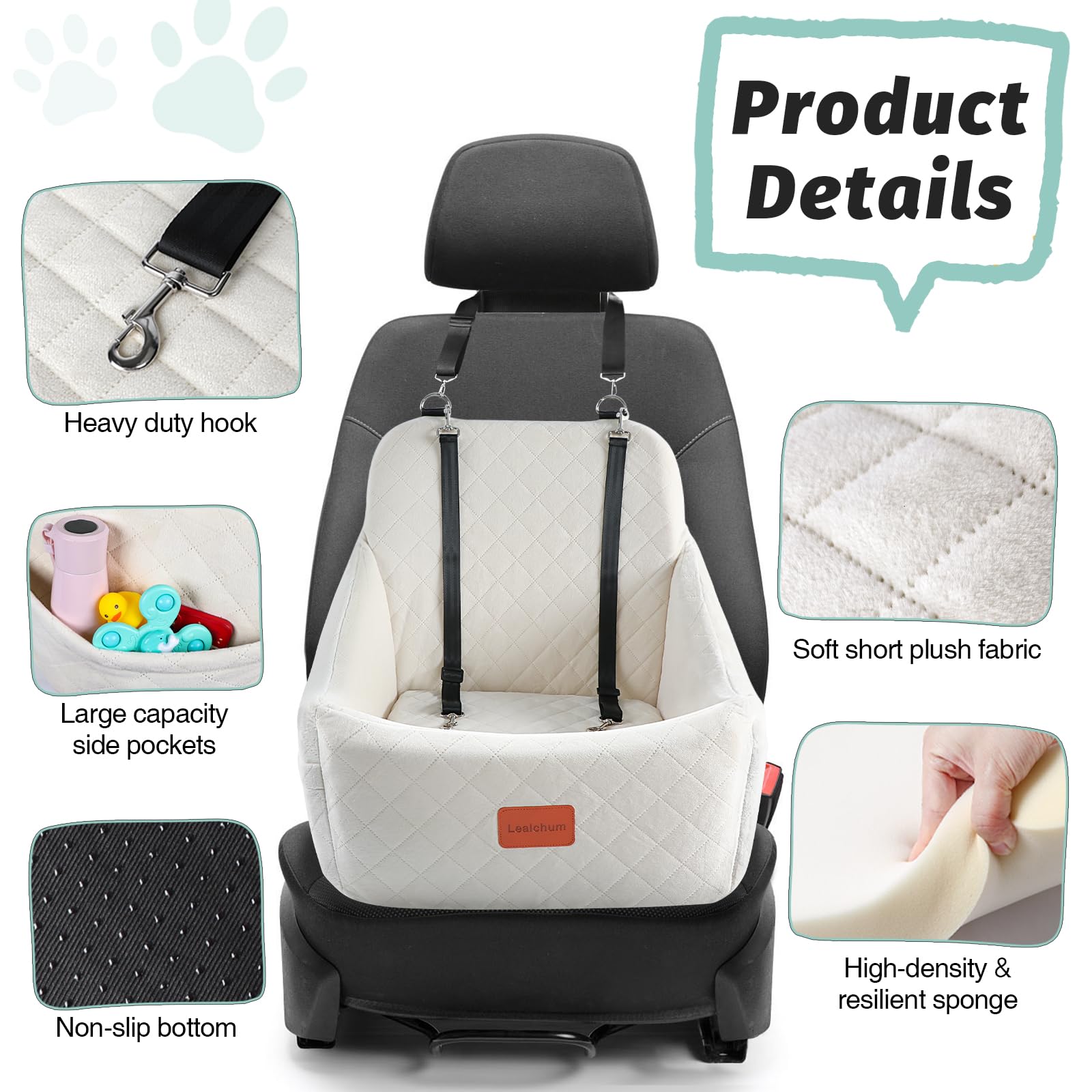 Lealchum Dog Car Seat for Medium Dogs Up to ,Easy to Install Seat