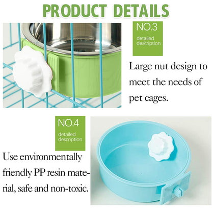 kathson Crate Dog Bowl 2pcs, Removable Stainless Steel Hanging Crate