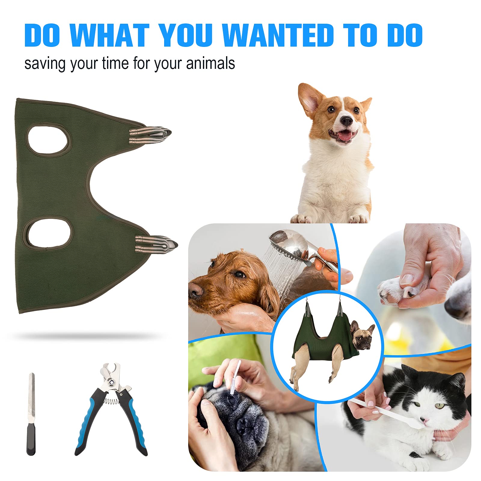 1 Dog Pet Grooming Hammock Harness with Nail Clippers/Trimmer,Dog Nail