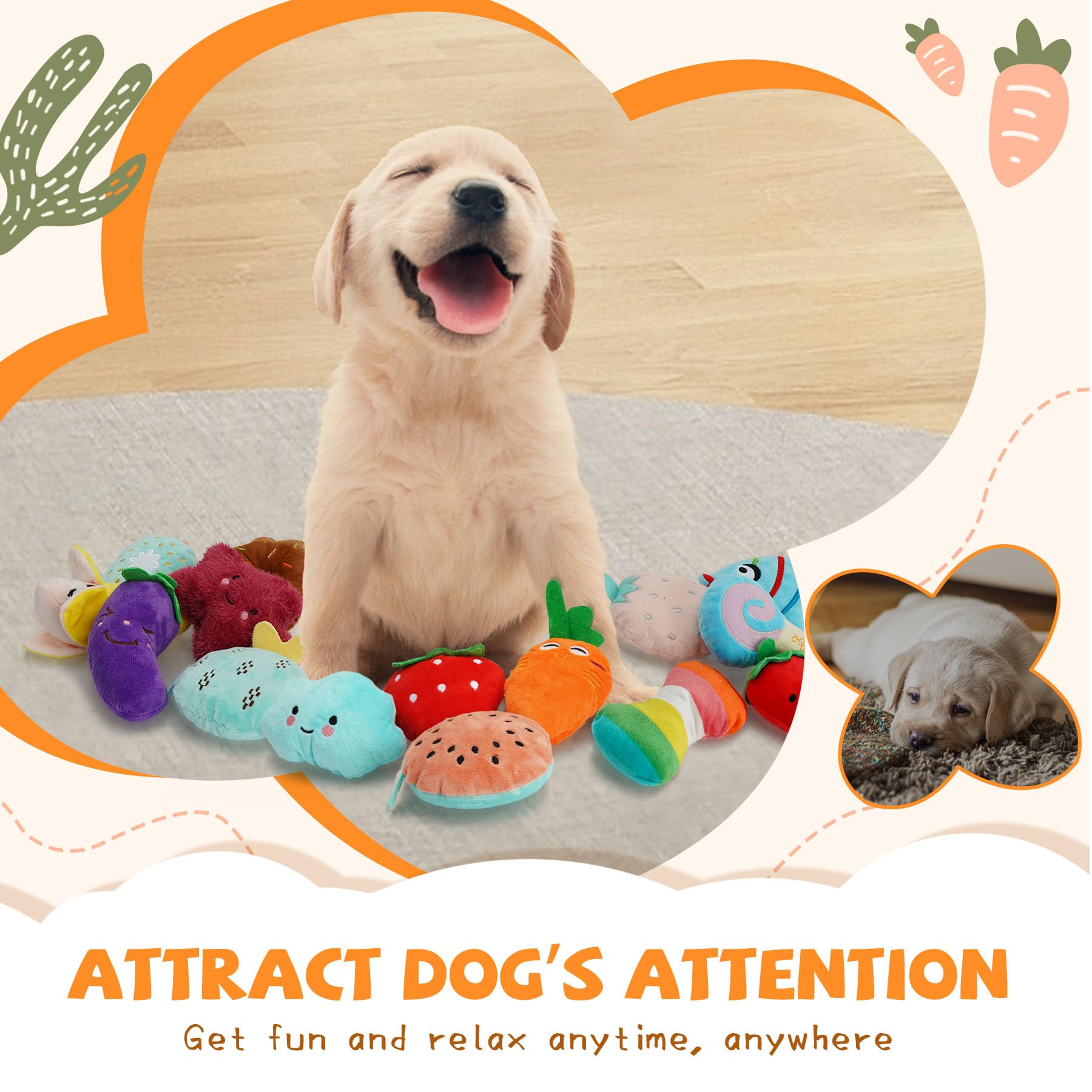 QTwoof Cheerful 20-Pack Squeaky Dog Toys Set Included 4 Dog Bags Plush