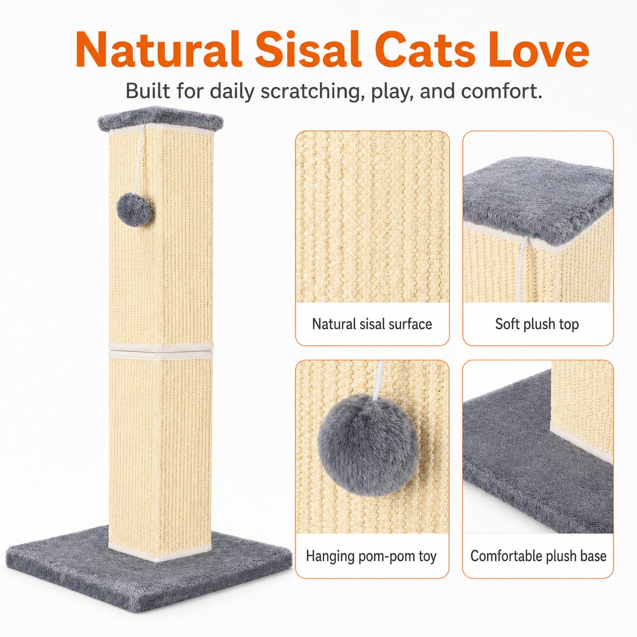YULOYI 32" Tall Cat Scratching Post for Large Indoor Cats Scratcher