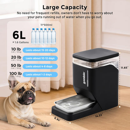 ZOMISIA Gravity Cat Water Dispenser with Stainless Steel Bowl