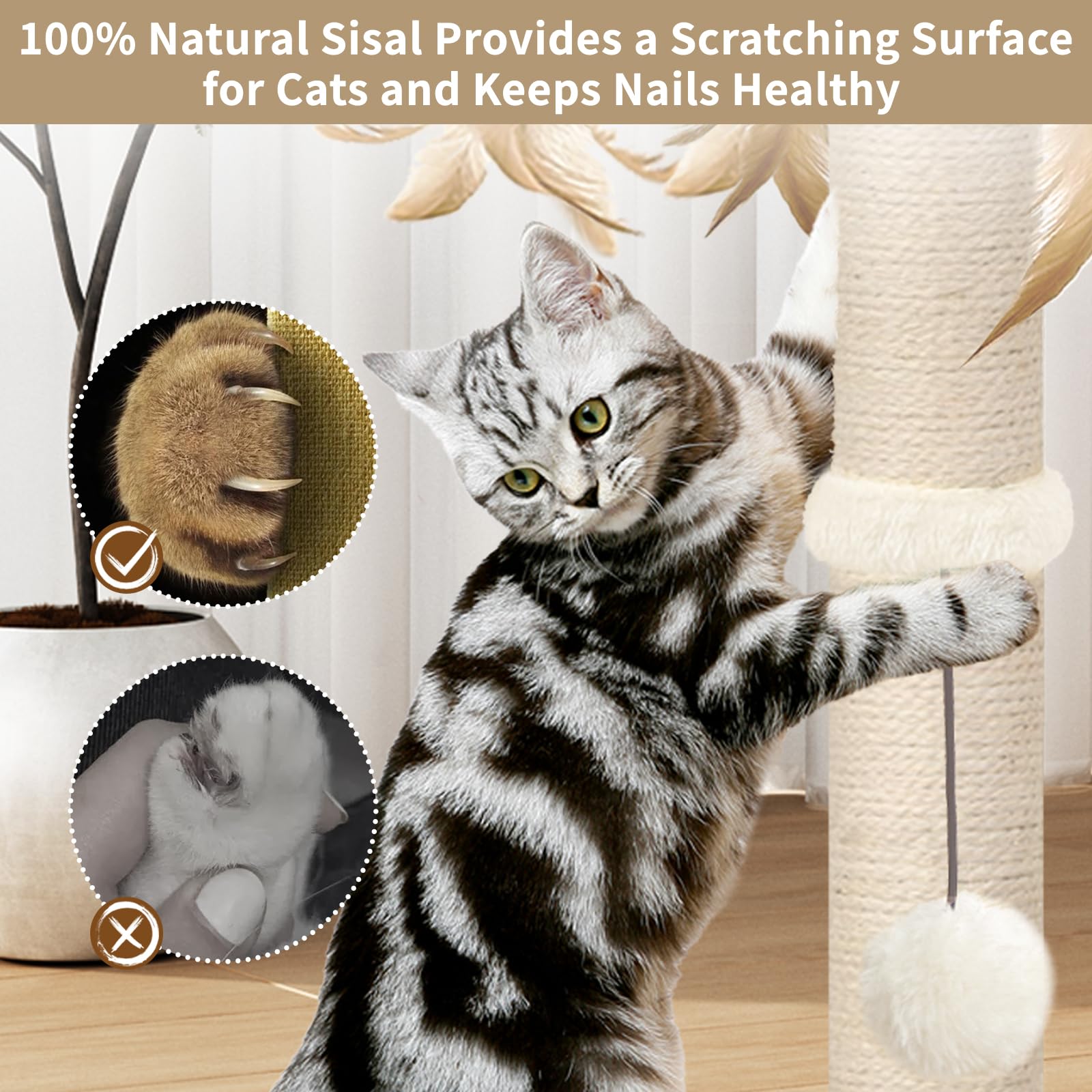 Cat Scratching Post, Sisal, Scratcher Tree Tower for Indoor Tower