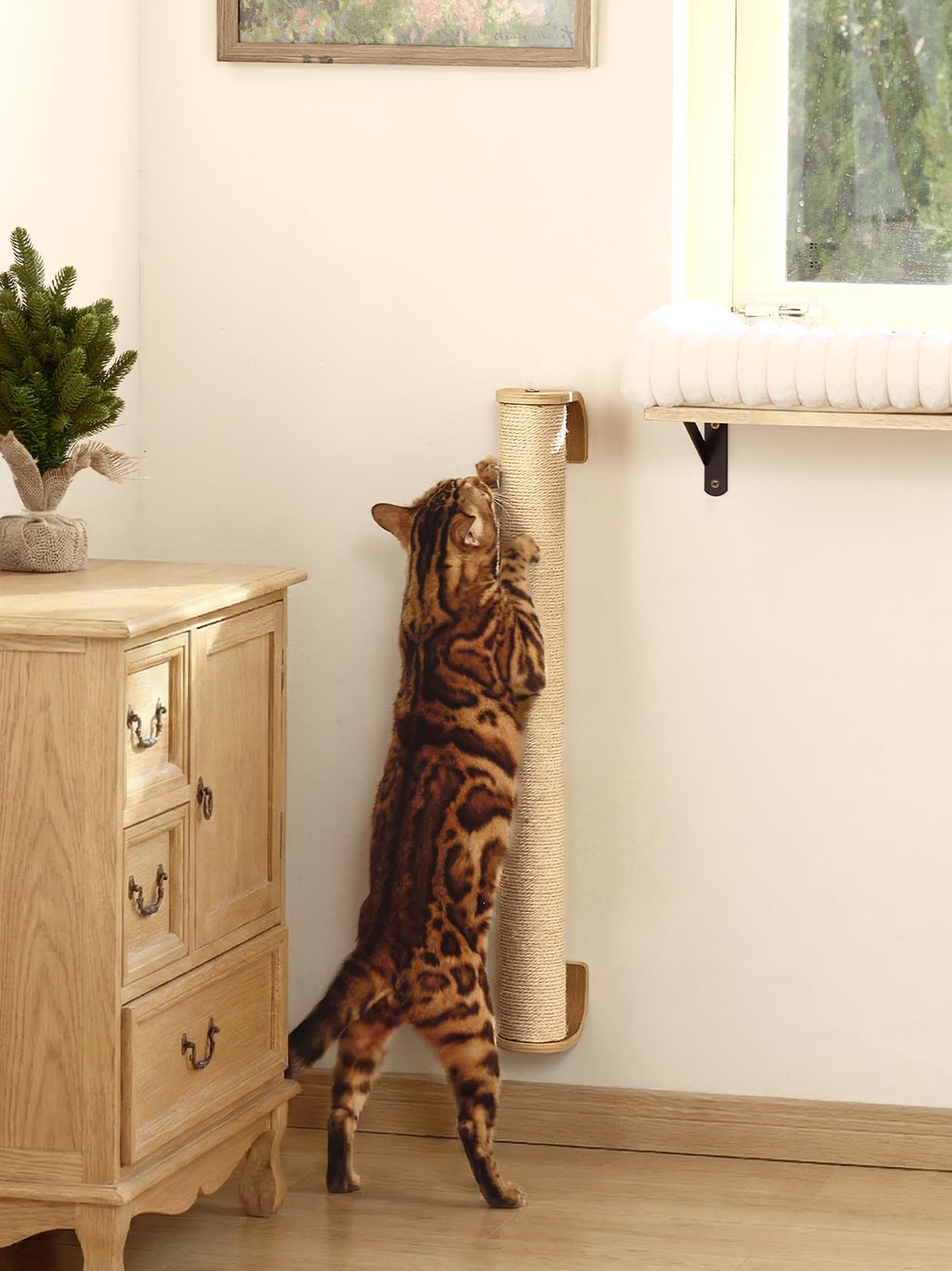 FUKUMARU Cat Wall Scratcher, 28" Wall Mounted Kitten Scratching Post