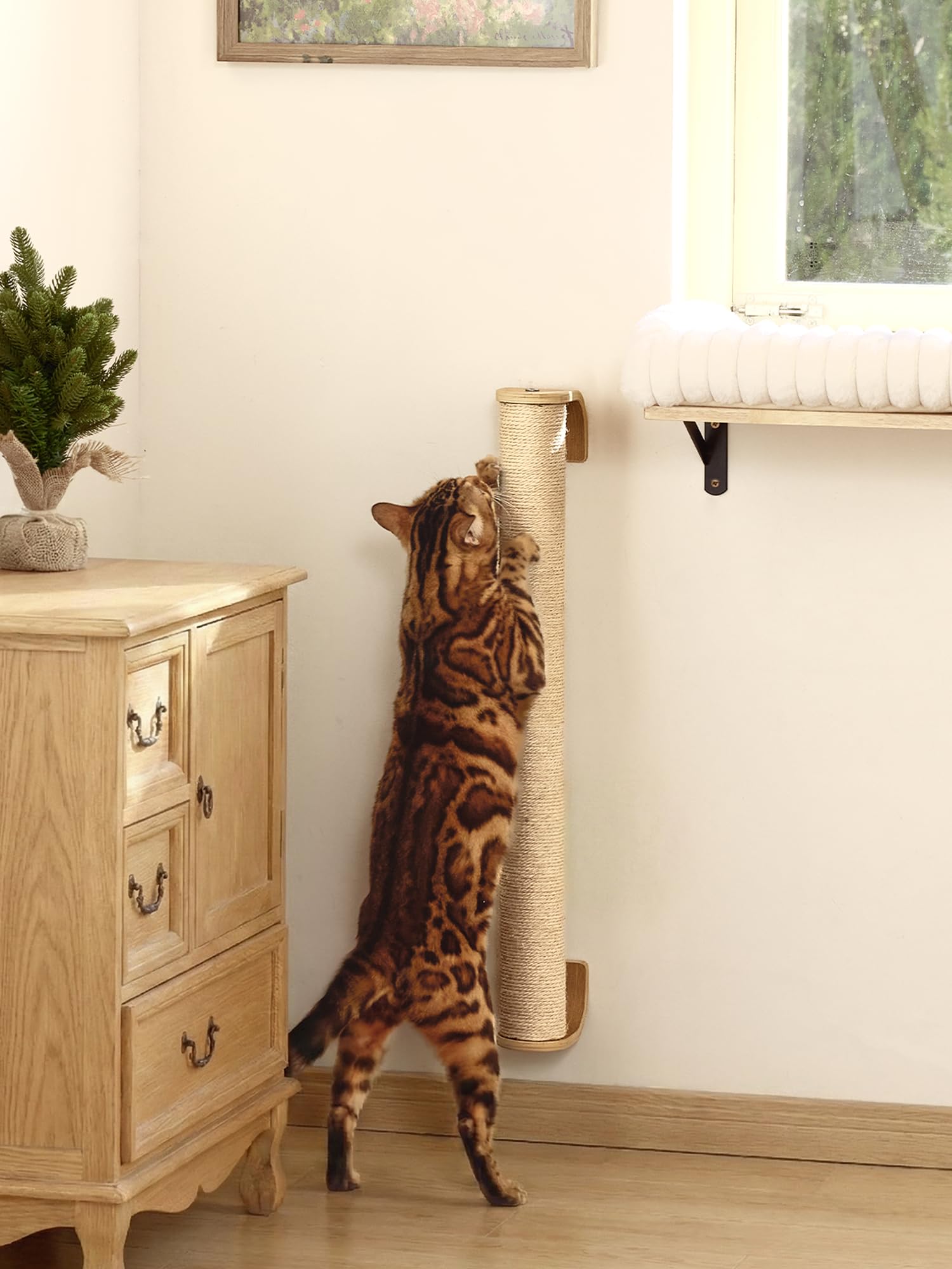 FUKUMARU Cat Wall Scratcher, 28" Wall Mounted Kitten Scratching Post